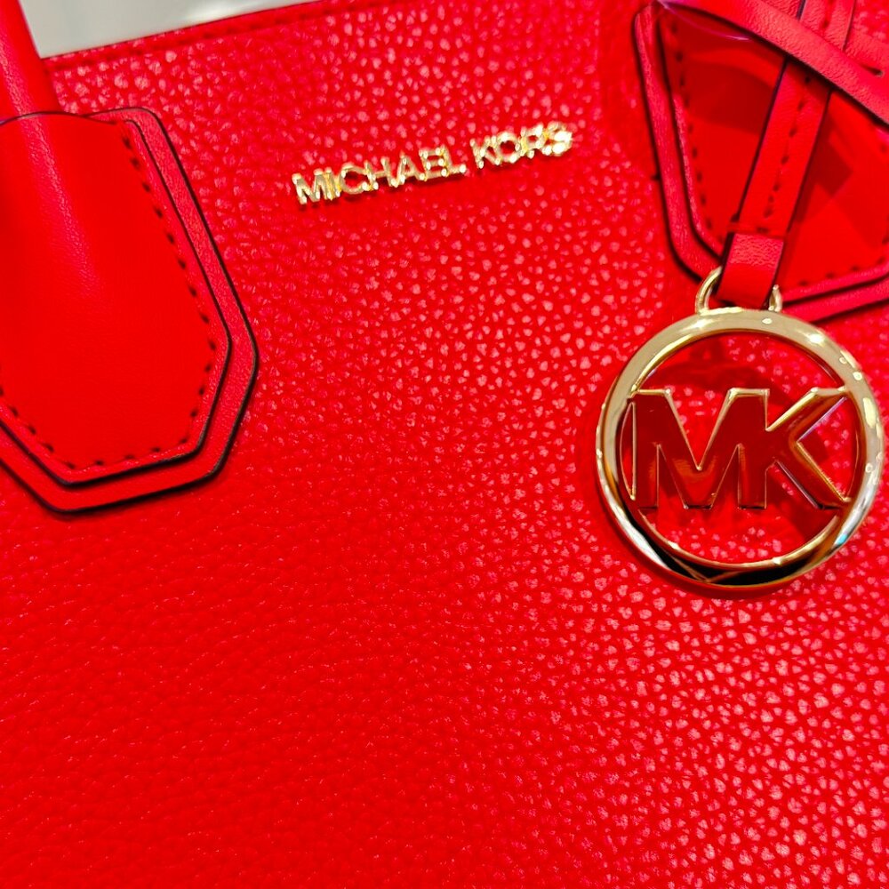 Michael Kors Mercer Medium Satchel Shoulder Crossbody Bag Bright Red - Picture 7 of 13